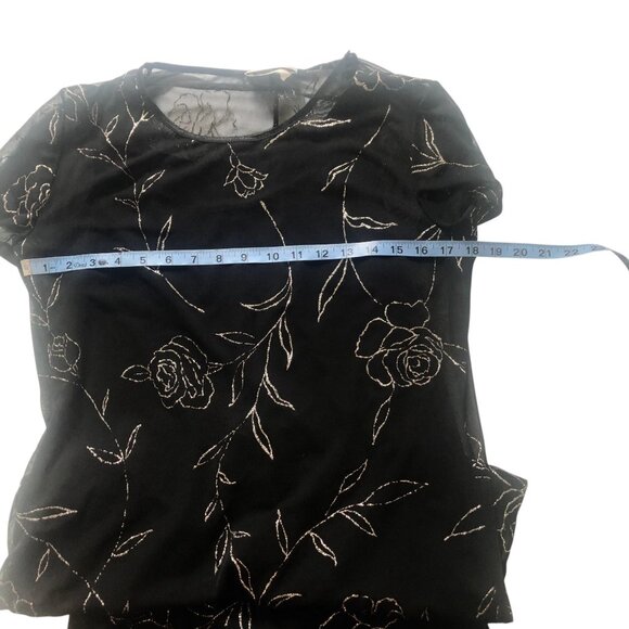 AGB Byer Black Dress VTG Maxi Sheer Overlay Slip Dress Silver Glittery Floral 12 - Picture 7 of 10